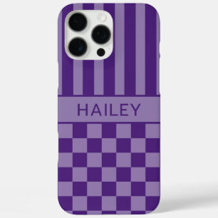 Funda iPhone 16 Pro Max Personalizado con Cuadros y Rayas Moradas