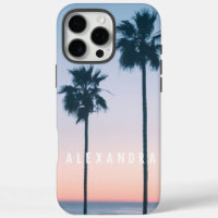 Personalizado del atardecer de la palmera azul ros