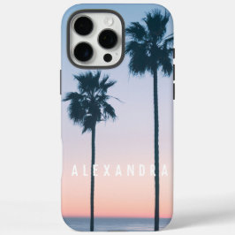 Funda iPhone 16 Pro Max Personalizado del atardecer de la palmera azul ros
