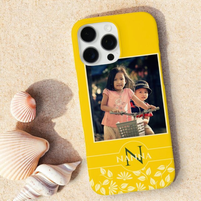 Funda iPhone 16 Pro Max Personalizado Familia Foto Monograma Patrón de nom (Phone case custom photo and template text)