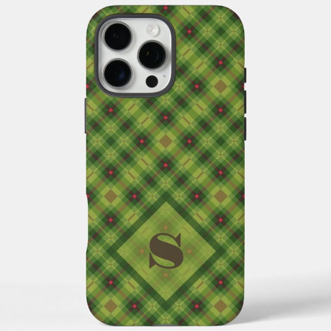 Funda iPhone 16 Pro Max Personalizado Monograma Mod Verde Rojo (Reverso)