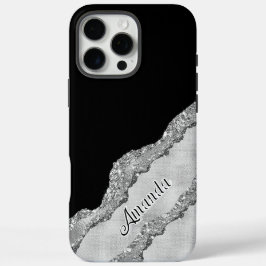 Funda iPhone 16 Pro Max Personalizado Purpurina Negro Y Gris