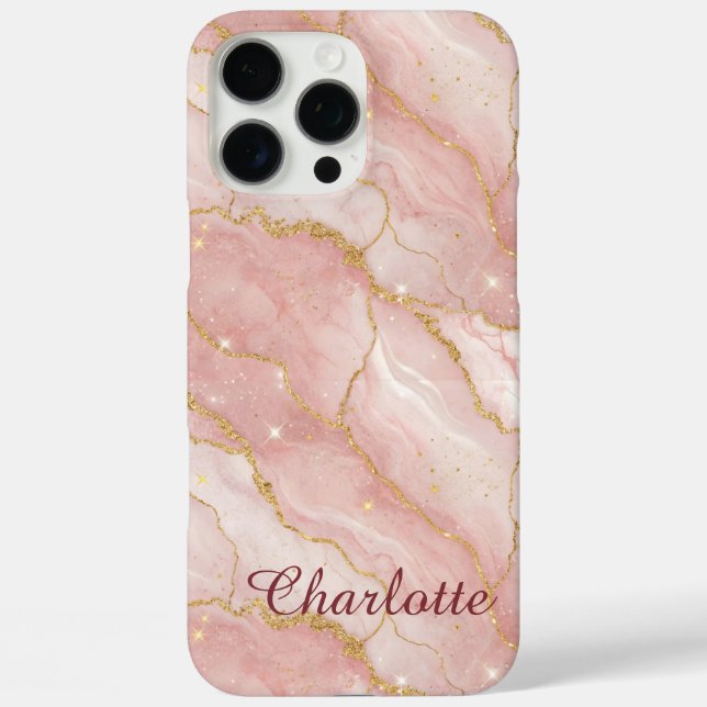 Funda iPhone 16 Pro Max Personalized Modern Rose Quartz Marble Gold (Reverso )