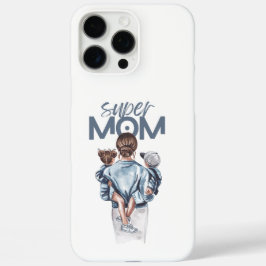 Funda iPhone 16 Pro Max Personalized Super Mom with Son and Daughter Gift