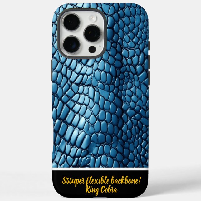 Funda iPhone 16 Pro Max Piel de serpiente azul elegante, arte de la natura (Reverso)