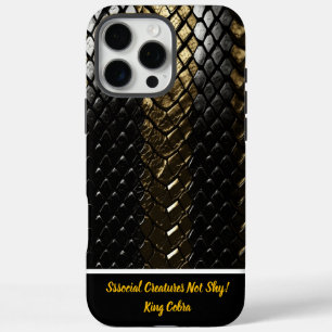 Funda iPhone 16 Pro Max Piel de serpiente negra y dorada brillante