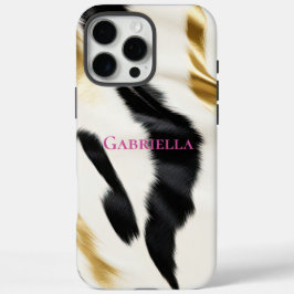 Funda iPhone 16 Pro Max Piel de vaca de oro blanco negro
