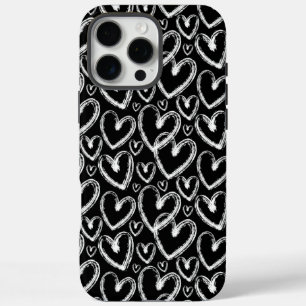 Funda iPhone 16 Pro Max Pincel moderno Corazón Patrón blanco negro
