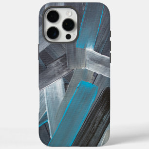 Funda iPhone 16 Pro Max Pinceladas abstractas en azul, gris y negro
