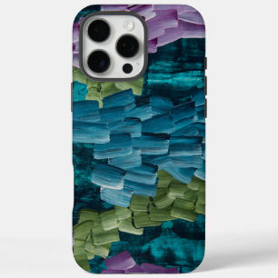 Funda iPhone 16 Pro Max Pinceladas abstractas en azul, verde y púrpura