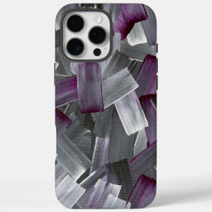Funda iPhone 16 Pro Max Pinceladas abstractas en púrpura, negro y gris