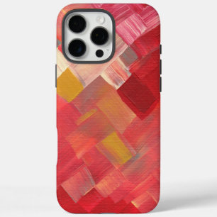 Funda iPhone 16 Pro Max Pinceladas abstractas geométricas rojas, rosadas y