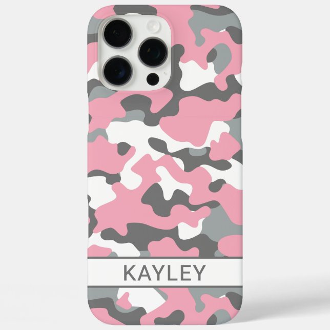 Funda iPhone 16 Pro Max Pink and Gray Camouflage Personalized (Reverso )