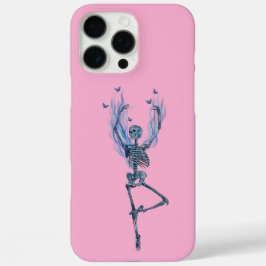 Funda iPhone 16 Pro Max Pink Blue Flames Ballerina Dancing Skeleton Design