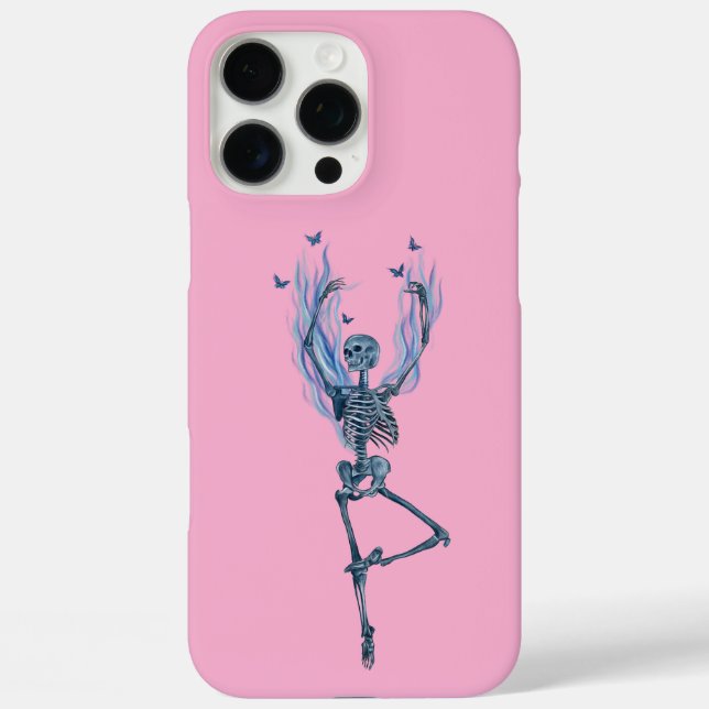 Funda iPhone 16 Pro Max Pink Blue Flames Ballerina Dancing Skeleton Design (Reverso )