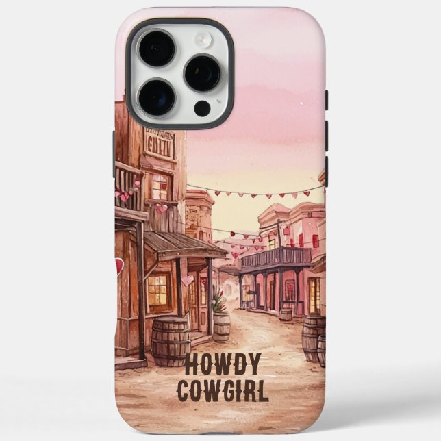 Funda iPhone 16 Pro Max Pink Brown Hearts Cowgirl Wild West Town (Reverso)