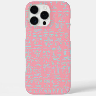Funda iPhone 16 Pro Max Pink Phone Case with Blue Doodle Pattern – Artisti