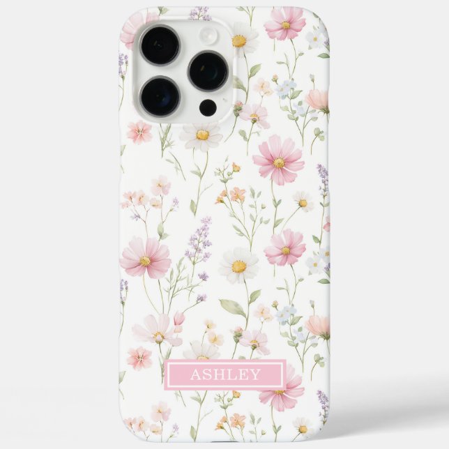 Funda iPhone 16 Pro Max Pink Wildflower Garden Monogrammed (Reverso )