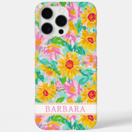 Funda iPhone 16 Pro Max Pintura de girasoles modernos monogramada