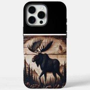 Funda iPhone 16 Pro Max Pintura de Moose de madera