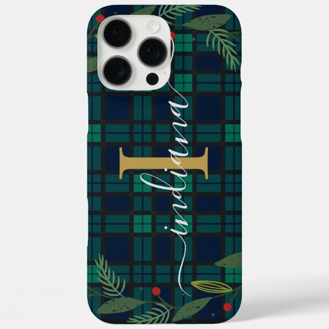 Funda iPhone 16 Pro Max Placa Monograma Rústico Guión Tartán (Reverso )