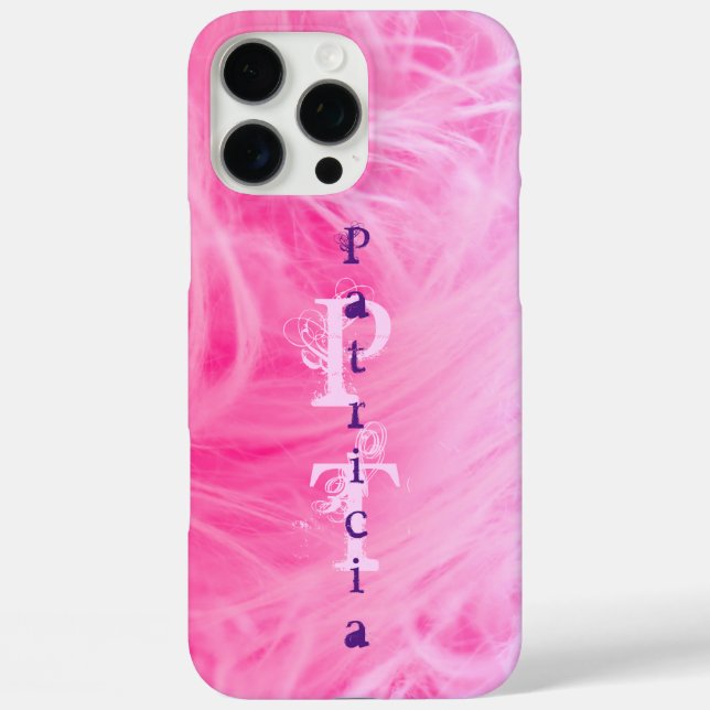 Funda iPhone 16 Pro Max Plantilla de monograma de nombre rosado púrpura de (Reverso )