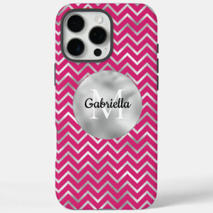 Funda iPhone 16 Pro Max Plata rosa Zigzag Stripes Monograma