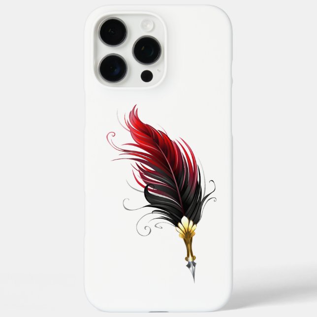 Funda iPhone 16 Pro Max Pluma de plumas rojas con nido de oro (Reverso )