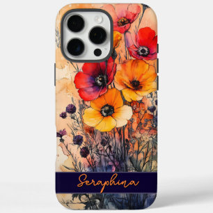 Funda iPhone 16 Pro Max Poppies de flores silvestres personalizados rojo o