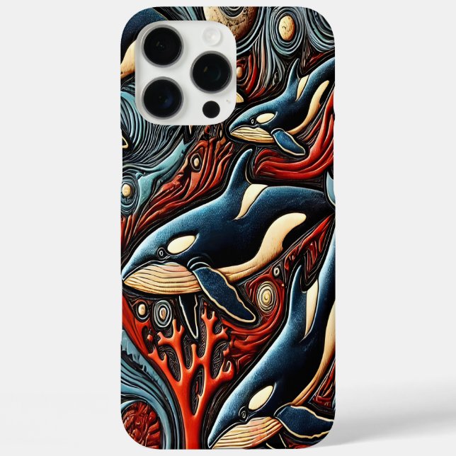 Funda iPhone 16 Pro Max Profundidad oceánica: ballenas en flujo (Reverso )