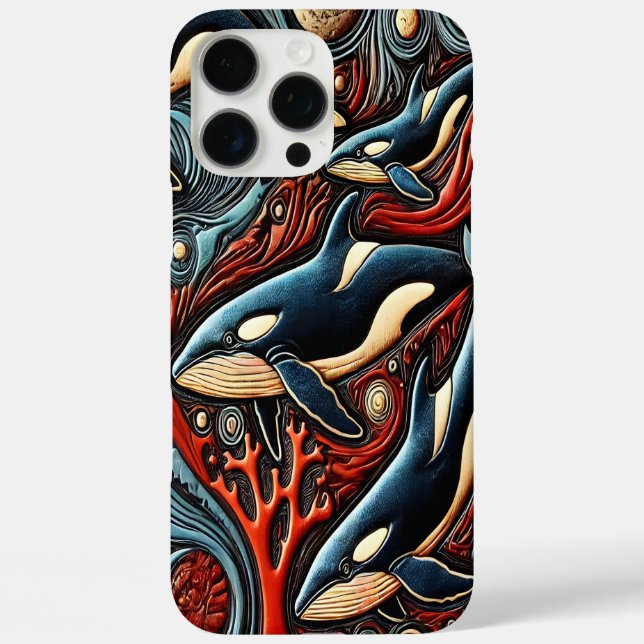 Funda iPhone 16 Pro Max Profundidades Dinámicas: Ballenas en Armonía (Reverso )