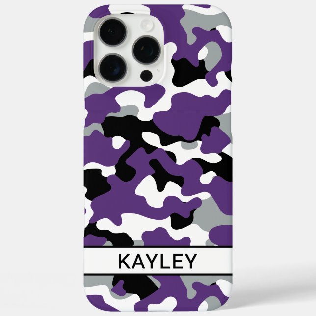 Funda iPhone 16 Pro Max Purple Black Camouflage Personalized (Reverso )