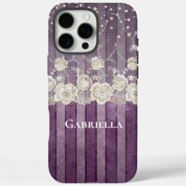 Funda iPhone 16 Pro Max Purple Stripes Pearls Ivory Lace