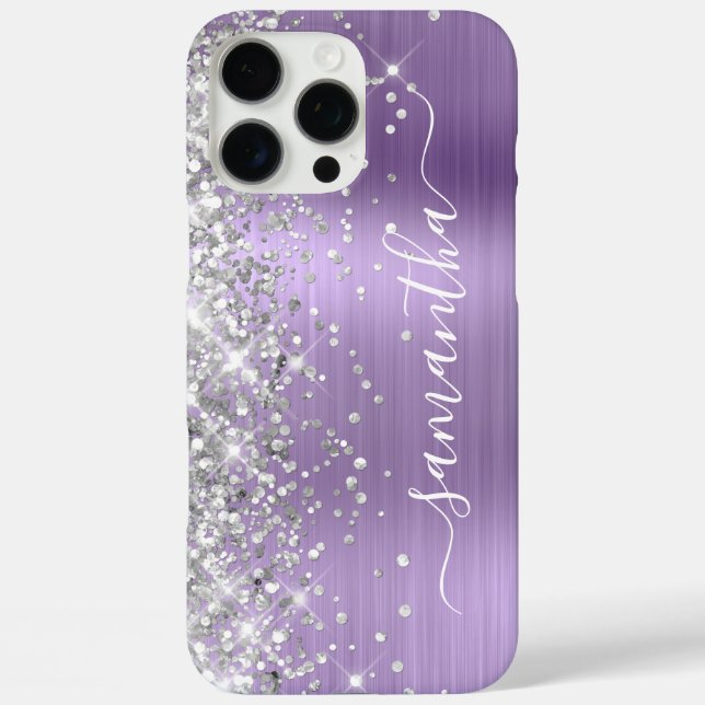 Funda iPhone 16 Pro Max Purpurada Metálica Plata Brillo Firma (Reverso )