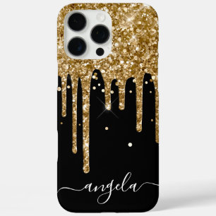Funda iPhone 16 Pro Max Purpurina de oro desliza la firma del brillo negro