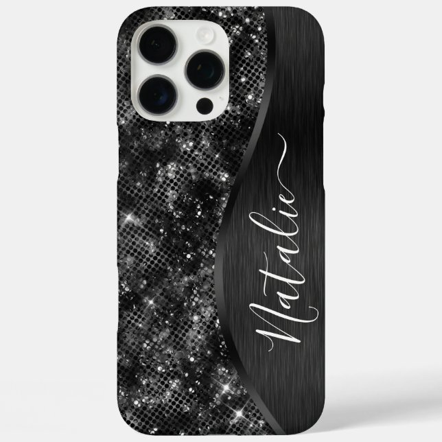 Funda iPhone 16 Pro Max Purpurina negro metálico personalizado (Reverso )