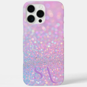 Funda iPhone 16 Pro Max Purpurina rosa pastel personalizado - Iniciales