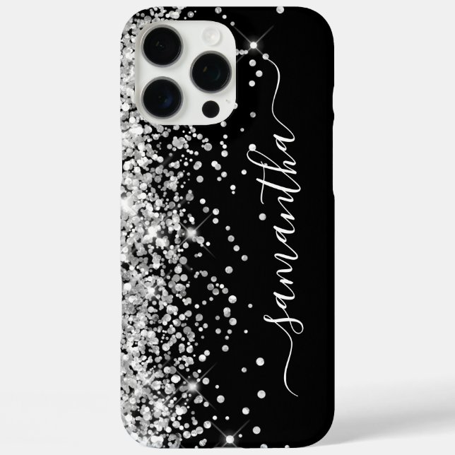 Funda iPhone 16 Pro Max Purpurina Silver Black Girly Signature (Reverso )