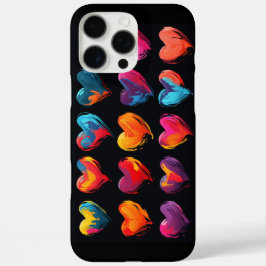 Funda iPhone 16 Pro Max Quince corazones pintados de fondo negro