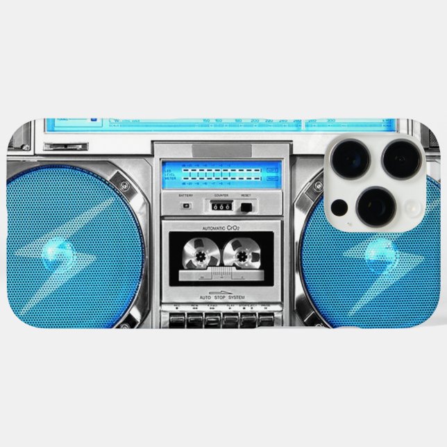 Funda iPhone 16 Pro Max Radiocasete azul (Reverso  (Horizontal) )