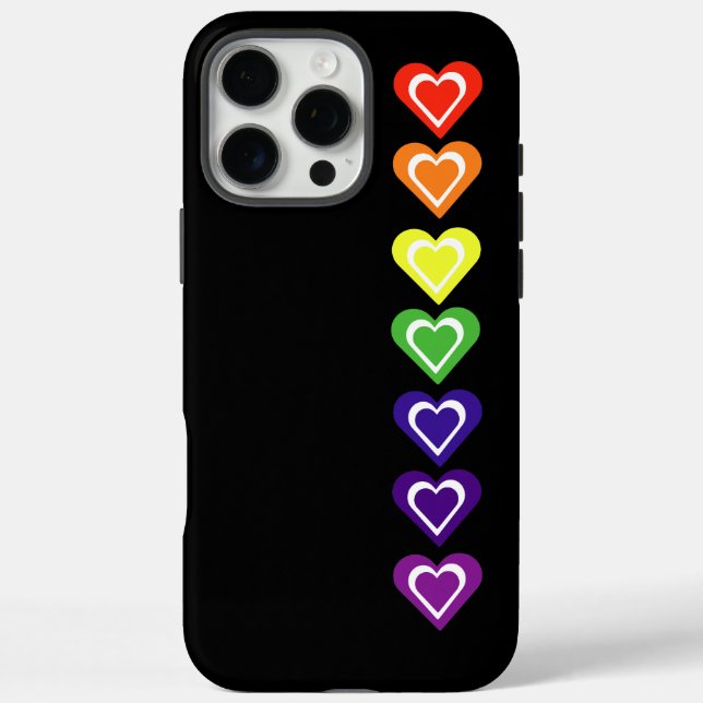Funda iPhone 16 Pro Max Rainbow hearts (Reverso)