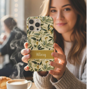 Funda iPhone 16 Pro Max Rama de olivo monograma nombre