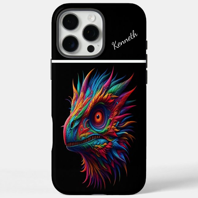 Funda iPhone 16 Pro Max Raptor La Mirada del Dragón Arcoíris (Reverso)