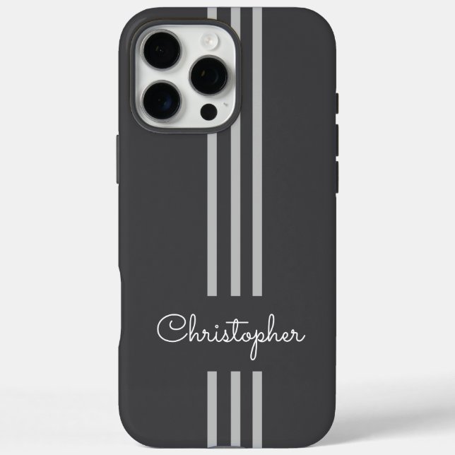 Funda iPhone 16 Pro Max Rayas de carreras modernas y elegantes monogramada (Reverso)