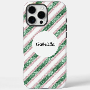 Funda iPhone 16 Pro Max Rayas de Purpurina verde rosado Rubor