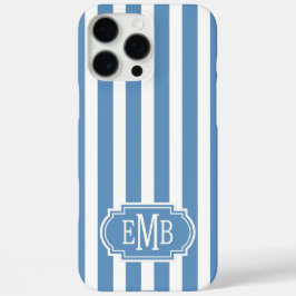 Funda iPhone 16 Pro Max Rayas Monogramadas Azules y Blancas