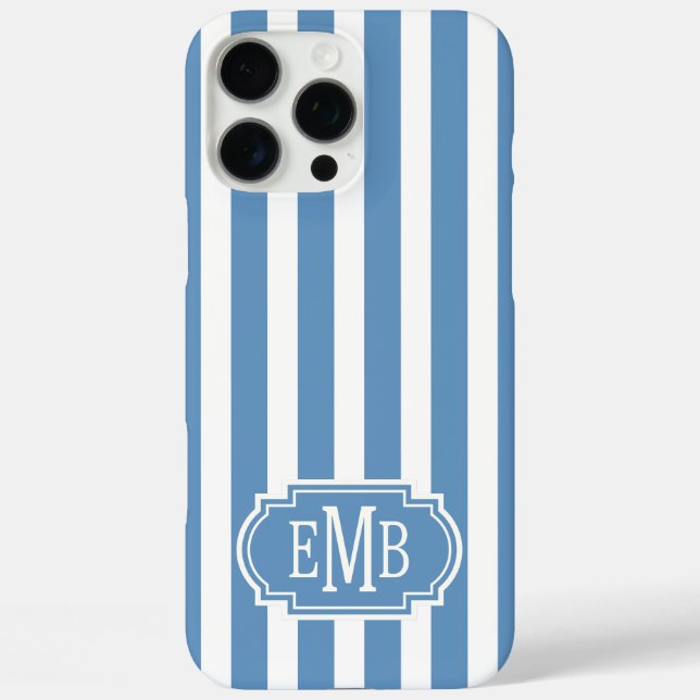Funda iPhone 16 Pro Max Rayas Monogramadas Azules y Blancas (Reverso )