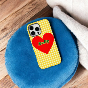 Funda iPhone 16 Pro Max Razón Rojo Amarillo Gingham Cute El día de San Val