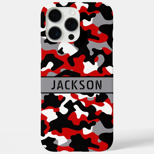 Funda iPhone 16 Pro Max Red and Black Camouflage Personalized (Reverso )