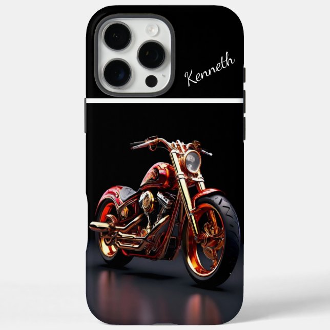 Funda iPhone 16 Pro Max Reflexión de la motocicleta dorada (Reverso)